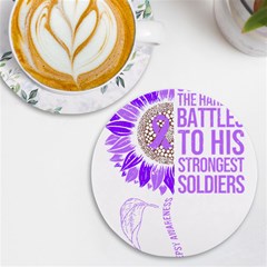 Epilepsy Awareness T- Shirt Epilepsy Awareness Sunflower God Give The Hardest Battles T- Shirt Uv Print Round Tile Coaster by ZUXUMI