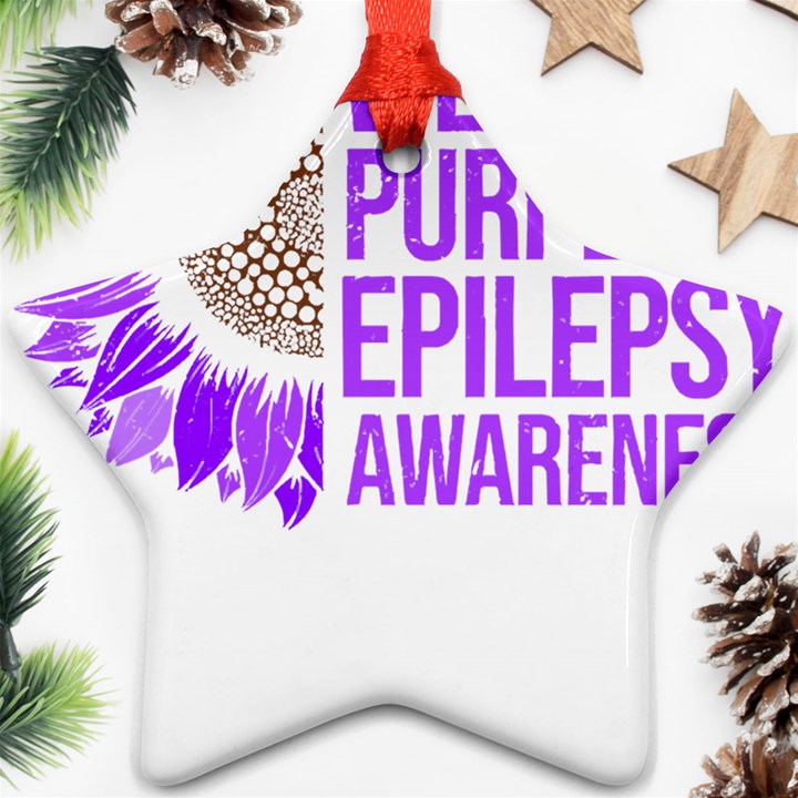 Epilepsy Awareness T- Shirt Epilepsy Awareness Sunflower In November We Wear Purple T- Shirt Ornament (Star)