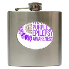 Epilepsy Awareness T- Shirt Epilepsy Awareness Sunflower In November We Wear Purple T- Shirt Hip Flask (6 Oz) by ZUXUMI