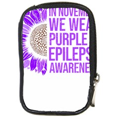 Epilepsy Awareness T- Shirt Epilepsy Awareness Sunflower In November We Wear Purple T- Shirt Compact Camera Leather Case by ZUXUMI