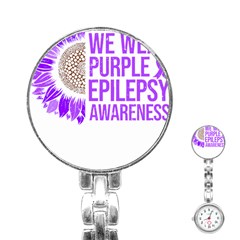 Epilepsy Awareness T- Shirt Epilepsy Awareness Sunflower In November We Wear Purple T- Shirt Stainless Steel Nurses Watch by ZUXUMI