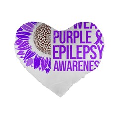 Epilepsy Awareness T- Shirt Epilepsy Awareness Sunflower In November We Wear Purple T- Shirt Standard 16  Premium Flano Heart Shape Cushions by ZUXUMI