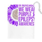 Epilepsy Awareness T- Shirt Epilepsy Awareness Sunflower In November We Wear Purple T- Shirt Drawstring Pouch (4XL) Front