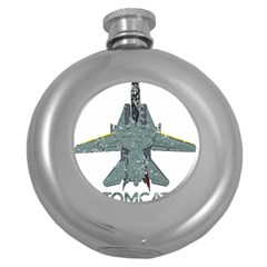 F14 Tomcat Fighter Jet T- Shirt F14 Tomcat Comic Drawing Quote T- Shirt (2) Round Hip Flask (5 Oz) by ZUXUMI