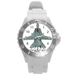 F14 Tomcat Fighter Jet T- Shirt F14 Tomcat Comic Drawing Quote T- Shirt (2) Round Plastic Sport Watch (l) by ZUXUMI