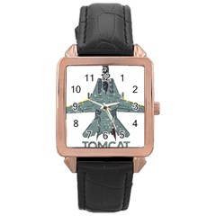 F14 Tomcat Fighter Jet T- Shirt F14 Tomcat Comic Drawing Quote T- Shirt (2) Rose Gold Leather Watch  by ZUXUMI