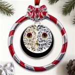 Owl T-shirtowl Half Gold Half Methalic Edition T-shirt Metal Red Ribbon Round Ornament Front