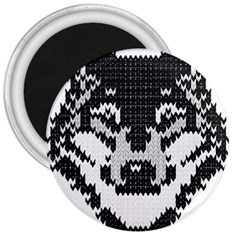 Fair Isle Wolf T- Shirt Fair Isle Knitting Grey Wolf    Spot Illustration    Black And White Wolf T- 3  Magnets by ZUXUMI