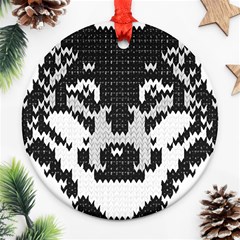 Fair Isle Wolf T- Shirt Fair Isle Knitting Grey Wolf    Spot Illustration    Black And White Wolf T- Ornament (round) by ZUXUMI