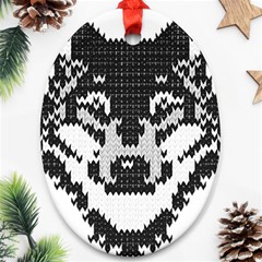 Fair Isle Wolf T- Shirt Fair Isle Knitting Grey Wolf    Spot Illustration    Black And White Wolf T- Ornament (oval) by ZUXUMI