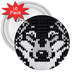 Fair Isle Wolf T- Shirt Fair Isle Knitting Grey Wolf    Spot Illustration    Black And White Wolf T- 3  Buttons (10 Pack) 