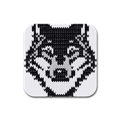 Fair Isle Wolf T- Shirt Fair Isle Knitting Grey Wolf    Spot Illustration    Black And White Wolf T- Rubber Square Coaster (4 Pack) by ZUXUMI