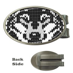 Fair Isle Wolf T- Shirt Fair Isle Knitting Grey Wolf    Spot Illustration    Black And White Wolf T- Money Clips (oval)  by ZUXUMI