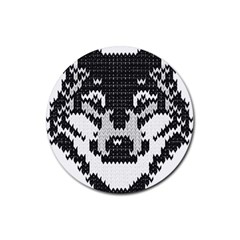 Fair Isle Wolf T- Shirt Fair Isle Knitting Grey Wolf    Spot Illustration    Black And White Wolf T- Rubber Coaster (round) by ZUXUMI