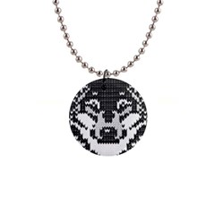 Fair Isle Wolf T- Shirt Fair Isle Knitting Grey Wolf    Spot Illustration    Black And White Wolf T- 1  Button Necklace by ZUXUMI