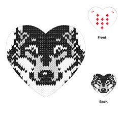 Fair Isle Wolf T- Shirt Fair Isle Knitting Grey Wolf    Spot Illustration    Black And White Wolf T- Playing Cards Single Design (heart) by ZUXUMI