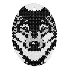 Fair Isle Wolf T- Shirt Fair Isle Knitting Grey Wolf    Spot Illustration    Black And White Wolf T- Oval Ornament (two Sides) by ZUXUMI