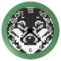 Fair Isle Wolf T- Shirt Fair Isle Knitting Grey Wolf    Spot Illustration    Black And White Wolf T- Color Wall Clock by ZUXUMI