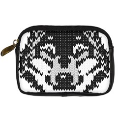 Fair Isle Wolf T- Shirt Fair Isle Knitting Grey Wolf    Spot Illustration    Black And White Wolf T- Digital Camera Leather Case by ZUXUMI