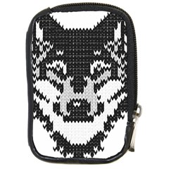 Fair Isle Wolf T- Shirt Fair Isle Knitting Grey Wolf    Spot Illustration    Black And White Wolf T- Compact Camera Leather Case by ZUXUMI