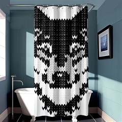 Fair Isle Wolf T- Shirt Fair Isle Knitting Grey Wolf    Spot Illustration    Black And White Wolf T- Shower Curtain 36  X 72  (stall)  by ZUXUMI