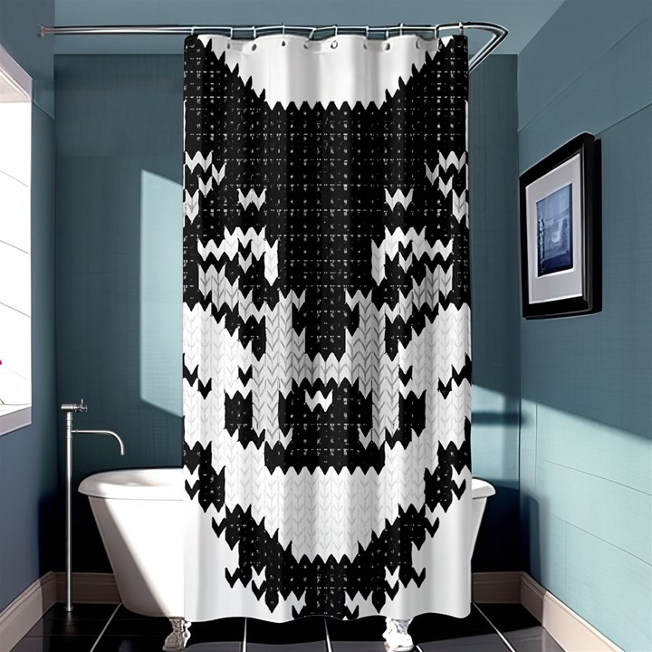 Fair Isle Wolf T- Shirt Fair Isle Knitting Grey Wolf    Spot Illustration    Black And White Wolf T- Shower Curtain 36  x 72  (Stall) 