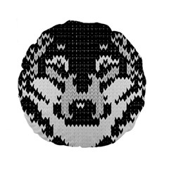 Fair Isle Wolf T- Shirt Fair Isle Knitting Grey Wolf    Spot Illustration    Black And White Wolf T- Standard 15  Premium Round Cushions by ZUXUMI