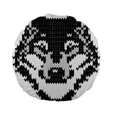 Fair Isle Wolf T- Shirt Fair Isle Knitting Grey Wolf    Spot Illustration    Black And White Wolf T- Standard 15  Premium Flano Round Cushions by ZUXUMI