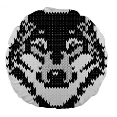 Fair Isle Wolf T- Shirt Fair Isle Knitting Grey Wolf    Spot Illustration    Black And White Wolf T- Large 18  Premium Flano Round Cushions by ZUXUMI