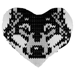 Fair Isle Wolf T- Shirt Fair Isle Knitting Grey Wolf    Spot Illustration    Black And White Wolf T- Large 19  Premium Flano Heart Shape Cushions by ZUXUMI