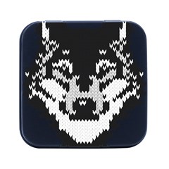 Fair Isle Wolf T- Shirt Fair Isle Knitting Grey Wolf    Spot Illustration    Black And White Wolf T- Square Metal Box (black) by ZUXUMI