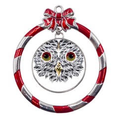 Owl T-shirtowl Metalic Edition T-shirt Metal Red Ribbon Round Ornament by EnriqueJohnson