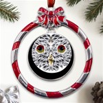 Owl T-shirtowl Metalic Edition T-shirt Metal Red Ribbon Round Ornament Front