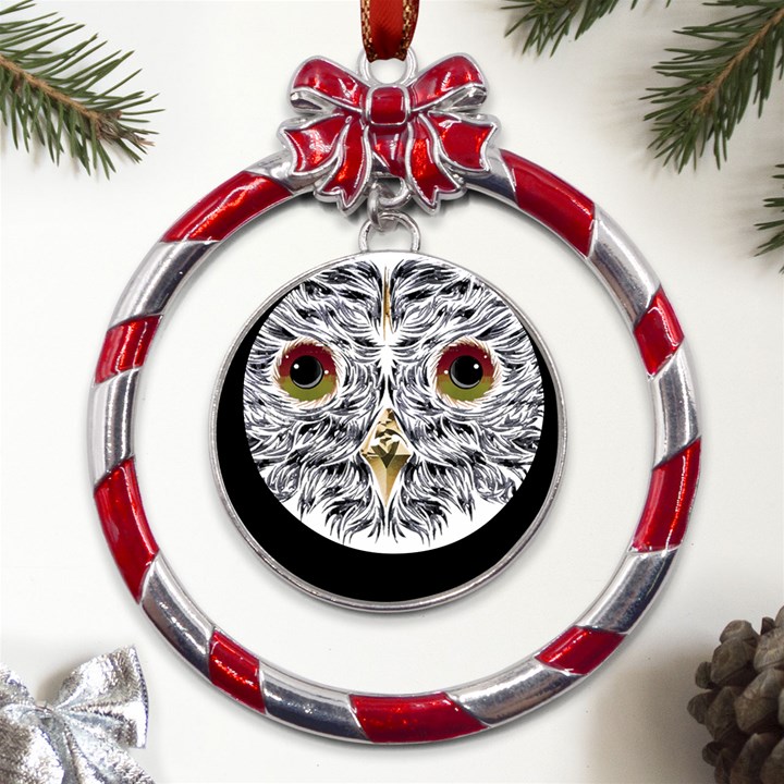 Owl T-shirtowl Metalic Edition T-shirt Metal Red Ribbon Round Ornament