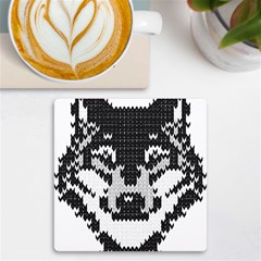 Fair Isle Wolf T- Shirt Fair Isle Knitting Grey Wolf    Spot Illustration    Black And White Wolf T- Uv Print Square Tile Coaster  by ZUXUMI