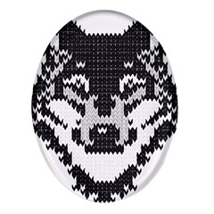 Fair Isle Wolf T- Shirt Fair Isle Knitting Grey Wolf    Spot Illustration    Black And White Wolf T- Oval Glass Fridge Magnet (4 Pack) by ZUXUMI