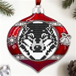 Fair Isle Wolf T- Shirt Fair Isle Knitting Grey Wolf    Spot Illustration    Black And White Wolf T- Metal Snowflake And Bell Red Ornament Front