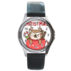 Family Christmas 2022 Matching T- Shirt Christmas We Are Family 2022 Cute Xmas Matching Custom T- Sh Round Metal Watch by ZUXUMI