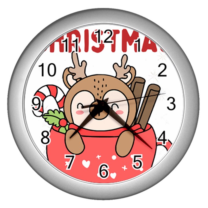 Family Christmas 2022 Matching T- Shirt Christmas We Are Family 2022 Cute Xmas Matching Custom T- Sh Wall Clock (Silver)