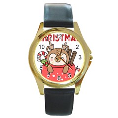 Family Christmas 2022 Matching T- Shirt Christmas We Are Family 2022 Cute Xmas Matching Custom T- Sh Round Gold Metal Watch by ZUXUMI