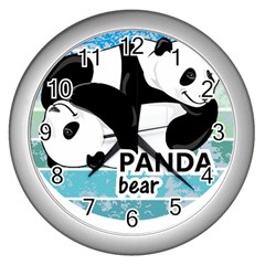 Panda Bear T-shirtcute Panda Bears T-shirt Wall Clock (silver) by EnriqueJohnson