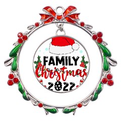 Family Christmas T- Shirt Family Christmas 2022 T- Shirt Metal X mas Wreath Ribbon Ornament by ZUXUMI