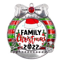 Family Christmas T- Shirt Family Christmas 2022 T- Shirt Metal X mas Ribbon With Red Crystal Round Ornament by ZUXUMI