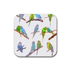 Parakeet T-shirtlots Of Colorful Parakeets - Cute Little Birds T-shirt Rubber Coaster (Square)