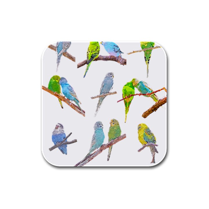 Parakeet T-shirtlots Of Colorful Parakeets - Cute Little Birds T-shirt Rubber Square Coaster (4 pack)