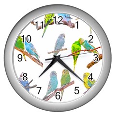 Parakeet T-shirtlots Of Colorful Parakeets - Cute Little Birds T-shirt Wall Clock (silver) by EnriqueJohnson