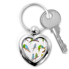 Parakeet T-shirtlots Of Colorful Parakeets - Cute Little Birds T-shirt Key Chain (Heart)