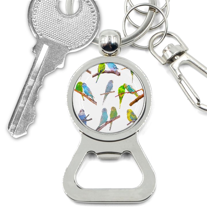 Parakeet T-shirtlots Of Colorful Parakeets - Cute Little Birds T-shirt Bottle Opener Key Chain