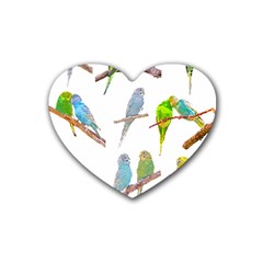 Parakeet T-shirtlots Of Colorful Parakeets - Cute Little Birds T-shirt Rubber Coaster (Heart)