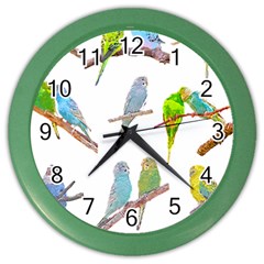 Parakeet T-shirtlots Of Colorful Parakeets - Cute Little Birds T-shirt Color Wall Clock